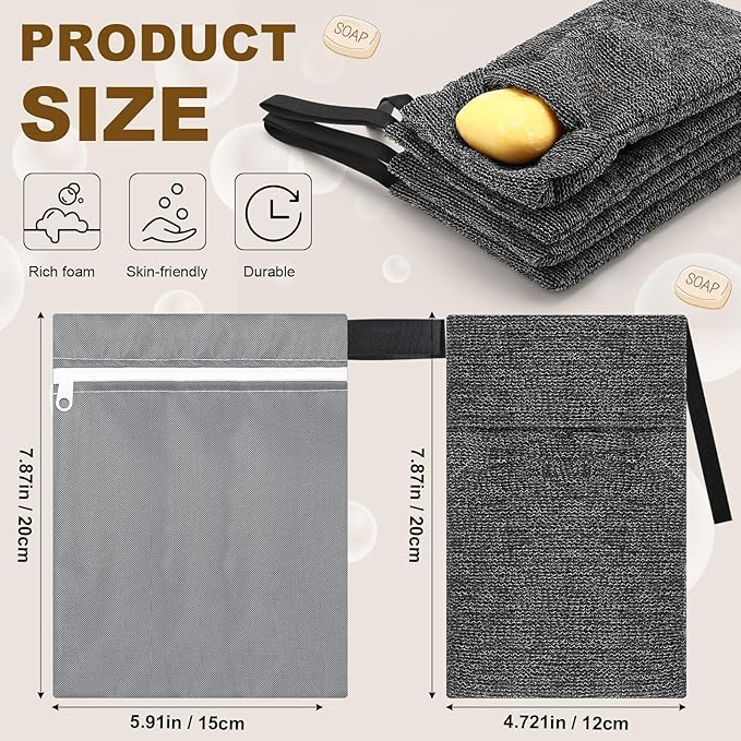 4 Pcs Travel Soap Bar Bag Waterproof & Leakproof Soap Dish Case with 4 Pcs Foaming Nets Multifunctional Toiletry Shower Gym Essentials Quick Dry Pouch for Camping Enthusiasts(Gray)
