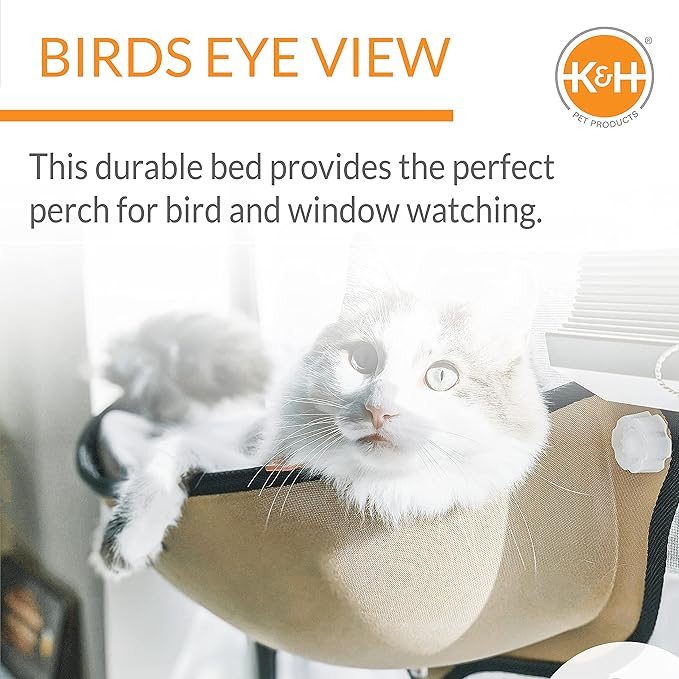 K&H Pet Products EZ Mount Window Mounted Cat Bed, Cat Window Hammock, Sturdy Cat Window Perch, Cat Window Bed Cat Furniture - Tan Cat Window Bed