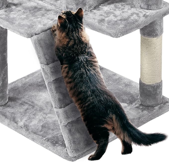 Yaheetech 62in Cat Tree Cat Tower for Indoor Cats, Cat Furniture w/Double Cat Condo, Scratching Posts, Multiple Platforms and Balls for Kittens & Cats, Light Gray
