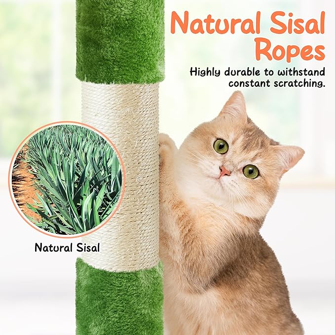 Yaheetech 62in Cat Tree Cat Tower for Indoor Cats, Cat Furniture w/Double Cat Condo, Scratching Posts, Multiple Platforms and Balls for Kittens & Cats, Green