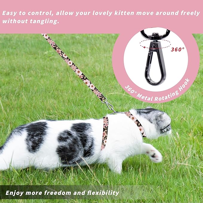 Cat Harness and Leash Set, Adjustable Kitten Harness Escape Proof Cats Harness, Soft Lightweight Walking Travel Pet Harness, Cute Kitty Harness Leash Set for Small Medium Cats, Light Pink