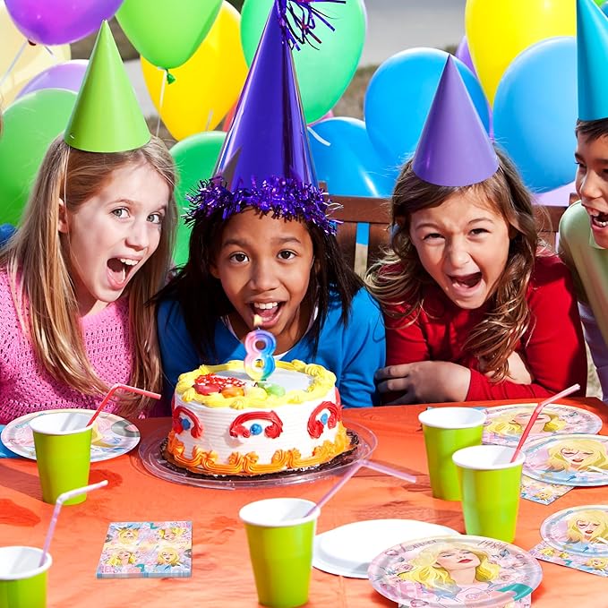 96 Pcs Birthday Party Plates Napkins Forks Supplies Paper Tableware Set Disposable Table Decorations for Girls Birthday Party, Serves 24 Guests