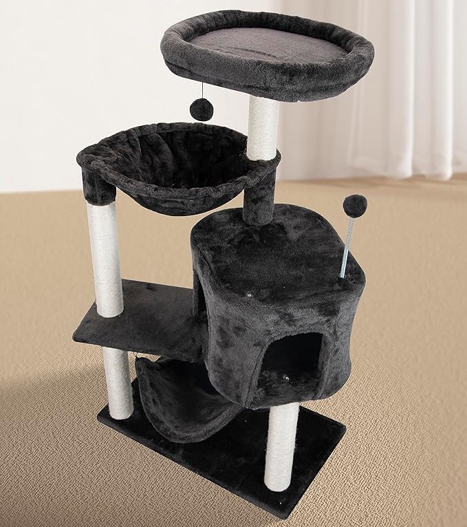 YUNIQUE Cat Tree with Cat Condo and Big Hammock, Darkgrey
