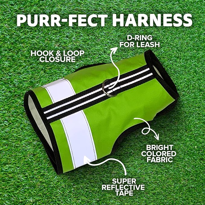 Reflective Cat Harness - High-Visibility Cat Vest for Day & Night | Secure, Breathable and Washable Cotton | Ideal for Walking & Traveling - Loud Lime, XS