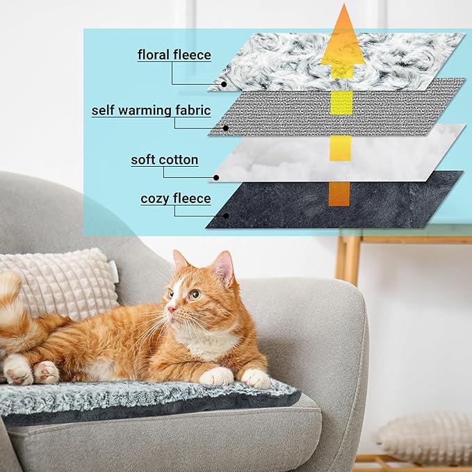 Self Warming Cat Bed for Indoor Cats & Small Dogs, Cozy Thick Cat Mat Bed Self Heating Pad for Cold Weather, Washable Fluffy Calming Bed Cushion Sleeping Relaxing Playing