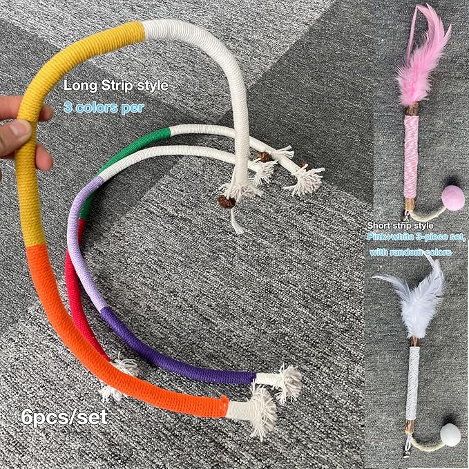 AcceLeah Cat Worm Toy Refills Cats Teaser Toys Wand Replacement,Cat Worms and Dragonfly Refill,Cat Wand Toy Assorted Teaser Refills with Bell (6Pcs Random Color Set)