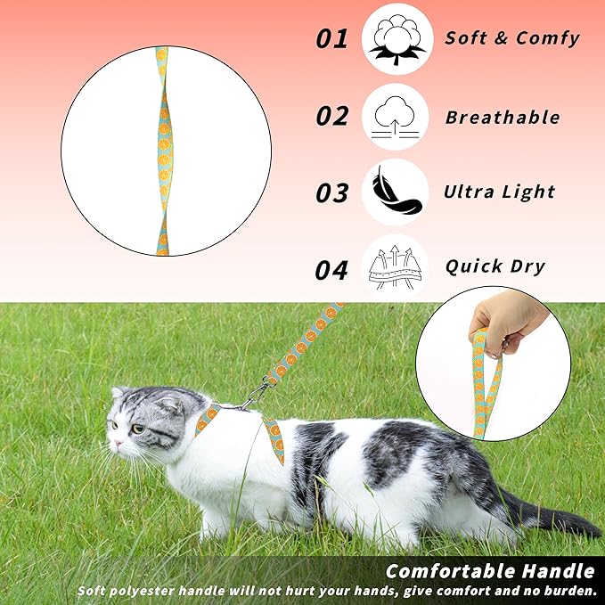Cat Harness and Leash Set, Adjustable Kitten Harness Escape Proof Cats Harness, Soft Lightweight Walking Travel Pet Harness, Cute Kitty Harness Leash Set for Small Medium Cats, Blue Lemon