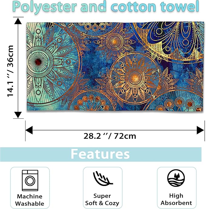 2 Pack Hand Towels for Bath,Golden Art Damask Floral Decorative Towels Highly Absorbent Soft Towels for Bathroom Beach Kitchen Spa Gym Face Towel 14x28 Inch