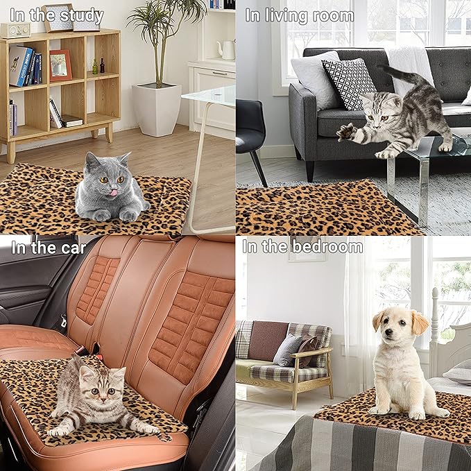FLYSTAR Cat Bed Mat for Indoor Cats - Self Warming Leopard Cute Cat Bed Mat, Soft Warm Washable Self Heating Cat Bed Pad for Small, Medium, Large Cats & Puppies(15.7"*19.7")