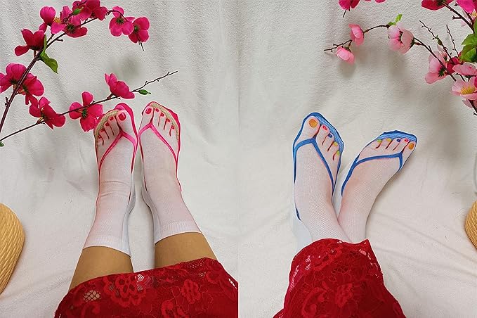 3D Manicure Print Socks Funny Flip Flop Socks 3D Pattern Socks Sandal Socks Low Cut Ankle Silly Socks- A Gag Gift