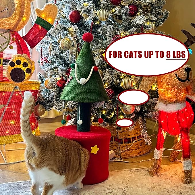 YITAHOME Cat Christmas Tree with Cat Scratching Post, 32 in Cute Cat Tree with Interactive Dangling Ball, Cat Tower for Indoor Cats with Small Cat Condos