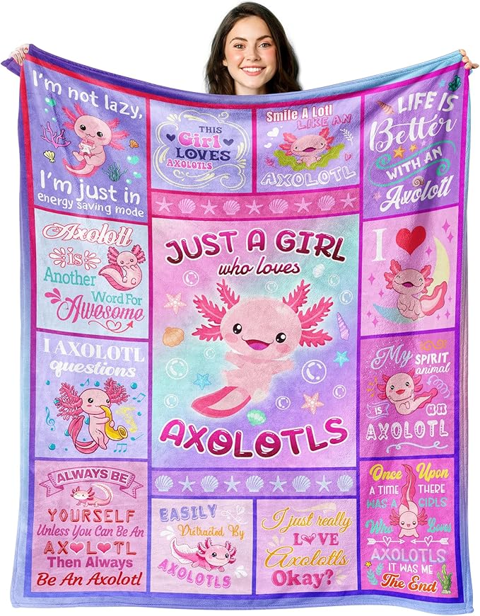 Axolotl Blanket for Girls, Just A Girl Who Loves Axolotl, Birthday Gifts Decor Throw Blanket 50" x 40"