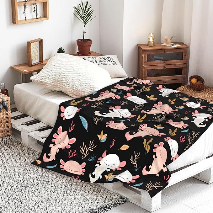 Axolotl Blanket Ultra Soft Flannel Throw Blanket Gifts for Axolotl Lovers Blankets for Girls Boys Kids Women Adults Stuff 80"X 60"