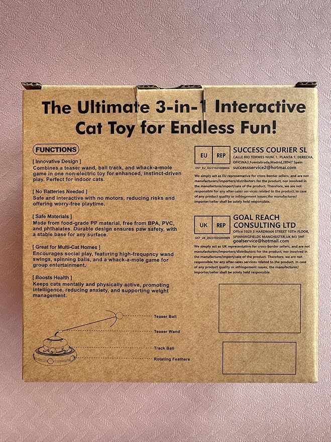 3-in-1 Interactive Cat Toy for Indoor Cats - Exciting Teaser Wand, Ball Track, and Whack-a-Mole Game - No Batteries Needed, Sturdy and Safe - Ultimate Mental and Physical Stimulation