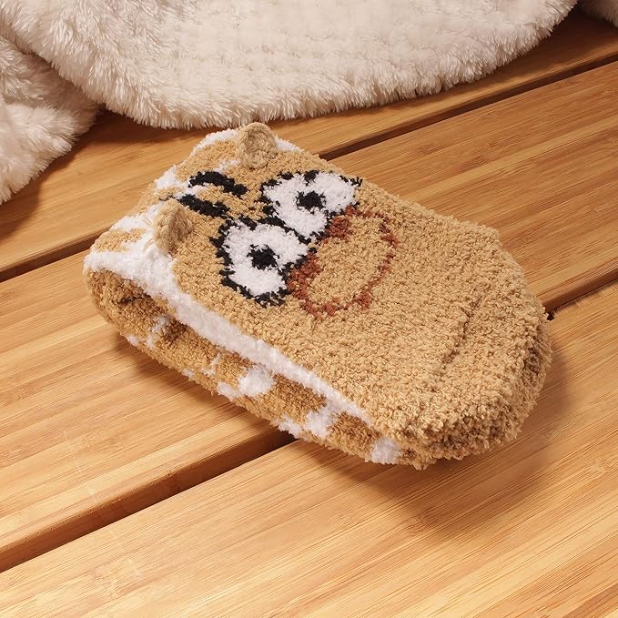 BambooMN Women's Super Soft Warm Microfiber Fuzzy Cozy Animal Socks or Christmas Winter Animal Socks, Value Pack