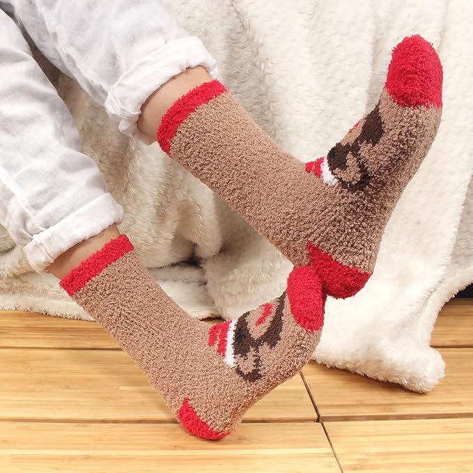 BambooMN Women's Super Soft Warm Microfiber Fuzzy Cozy Animal Socks or Christmas Winter Animal Socks, Value Pack