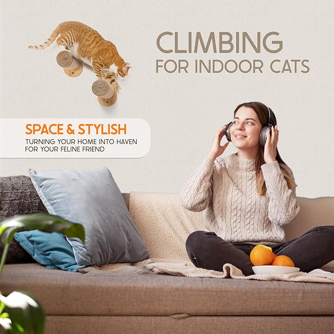 2-Pack Cat Wall Steps - Wooden Cat Shelves for Wall Mounting, Cat Wall Shelves and Perches for Kittens & Adult Cats - Cat Wall Furniture Set with Jute Rope for Scratching, Kneading, Climbing.