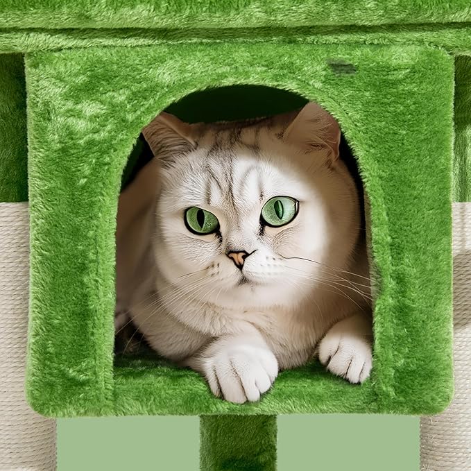 Yaheetech 23.5in Cat Tree, Cute Cat Tower for Indoor Cats with Wide Top Perch, Warm Condo, Sisal Scratching Posts for Large Cats, Green