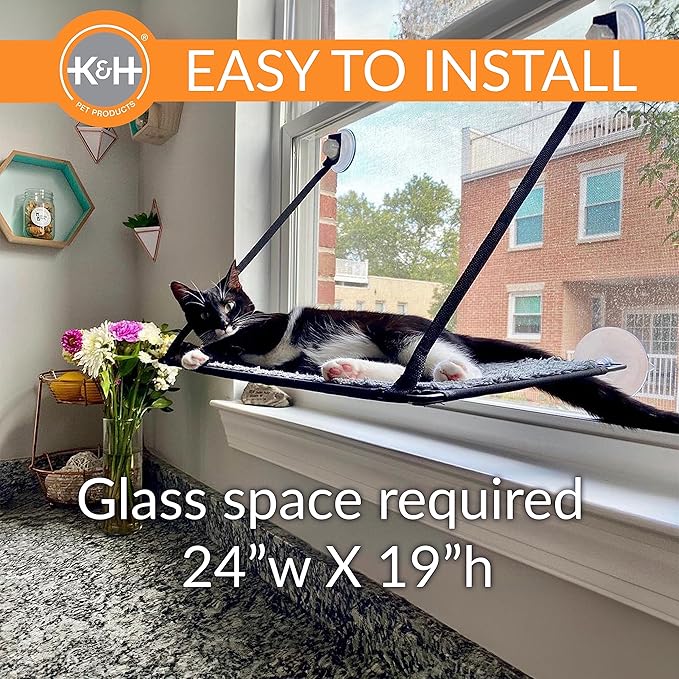 K&H Pet Products Deluxe EZ Mount Kitty Sill Cat Window Perch Hammock Seat Cat Bed, Sturdy Suction Cup Indoor Cat Accessory, Essential Hammock Style Window Shelf - Perch Without Bolster, Gray