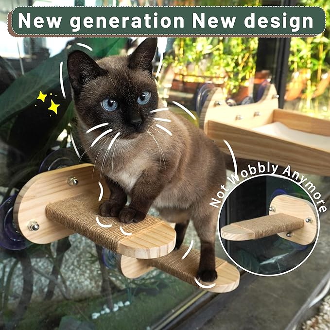 Cat Window Perch and Cat Wall Shelves 2 in 1,Cat Hammock,Steps and 3 Layers Large Cat Perch Bed for Wall and Window.Solid Wood Cat Wall Mounted Furniture &18 Pcs Strong Window Suction Cups