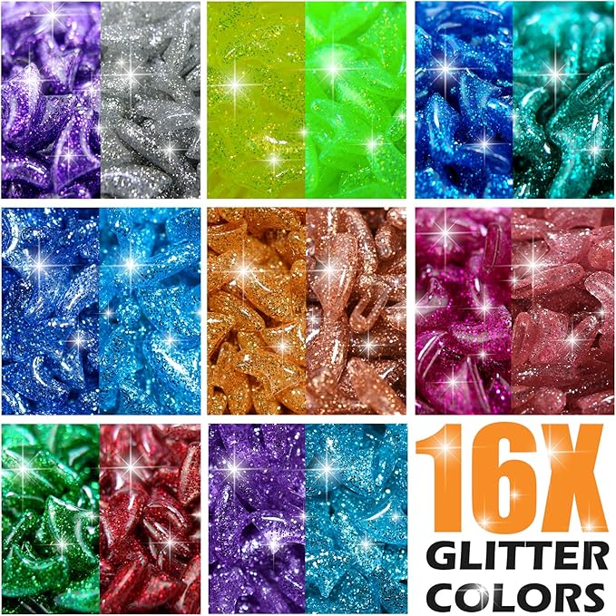 16x Glitter Colors / 160 pcs | Cat Nail Caps | Cat Claw Covers with Adhesives and Applicators (XS)