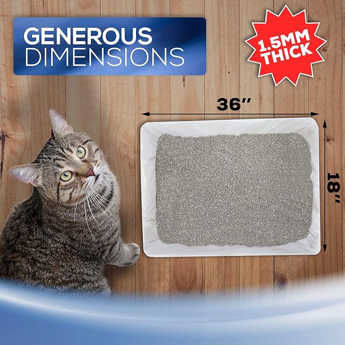 Alfapet Self Sifting Cat Litter Box Liners, Set of 21, Flat Base, XL Design, With Inbuilt Drawstrings, Fits Large Trays, Reinforced, 36 in x 18 in