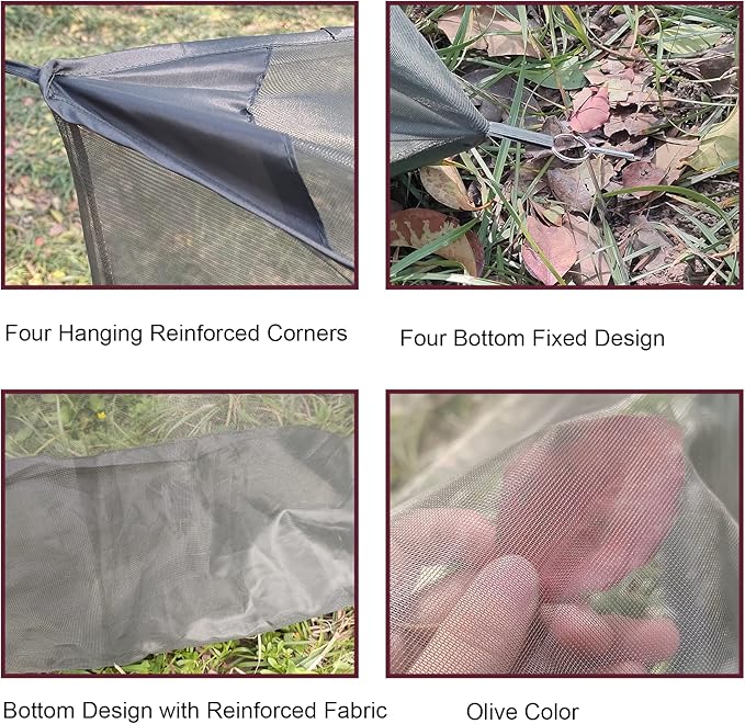 Aventik No-See-Um Premium Rectangular Camping Mosquito Net, The Ultra-Fine Mesh Olive-Green Easy to Carry&Easy Installation for Double Bed, Hammocks or Camping Use (82x65x69in/208x165x175cm)