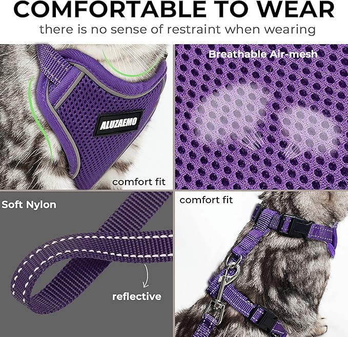 Cat Harness and Leash Set - Escape Proof Cat Vest Harness for Walking Travel Outdoor - Reflective Adjustable Soft Mesh Breathable Cat Body Harness for Small Medium Large Cat