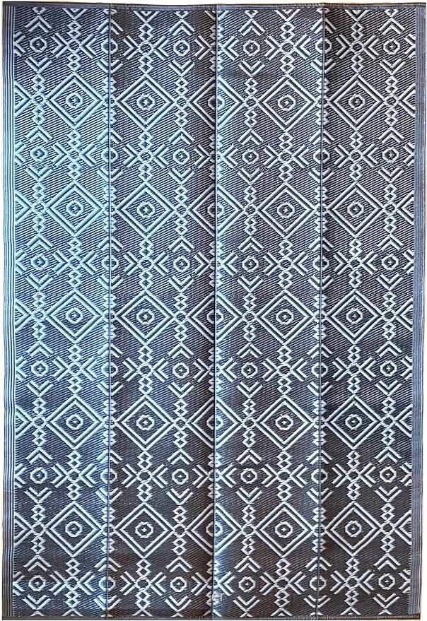 BalajeesUSA Outdoor Rugs 6'x9' Grey Patio decore Reversible Waterproof Portable Camper Awning mats for Outside Your RV Porch Backyard Deck Tent Balcony Picnic Beach 7049