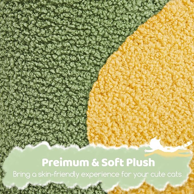 Yaheetech Cat Scratching Post, 37in Cute Coconut Palm Cat Scratcher w/Natural Sisal Rope, Coco Leaf, Dangling Pompom, Bending Perch, Cozy Condo Cat Scratching for Indoor Cats, Green/Yellow