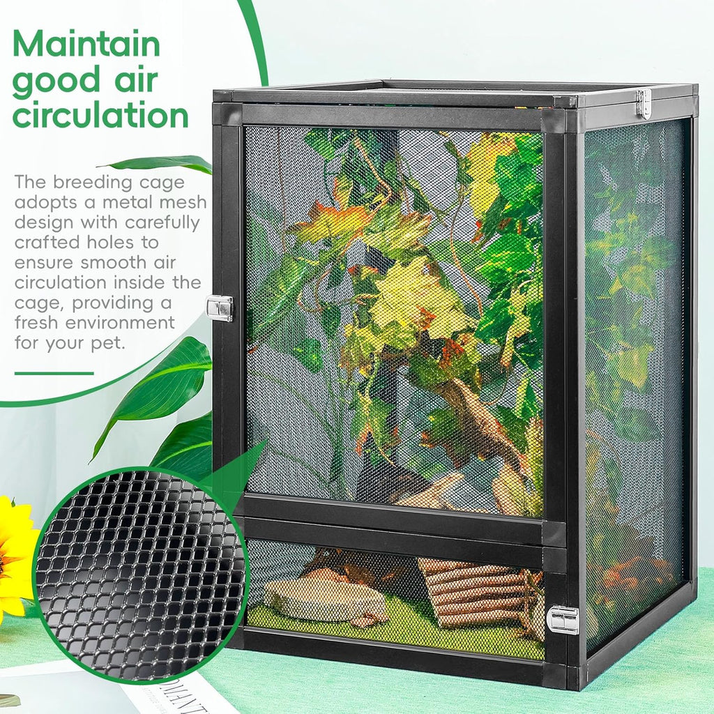 13 Gal Detachable and Foldable Reptile Butterfly Cage Terrarium, 360° Observation, Airflow, Interaction in Gecko Tank for Crested Geckos, Leopard Geckos, Chameleons, Bearded Dragons