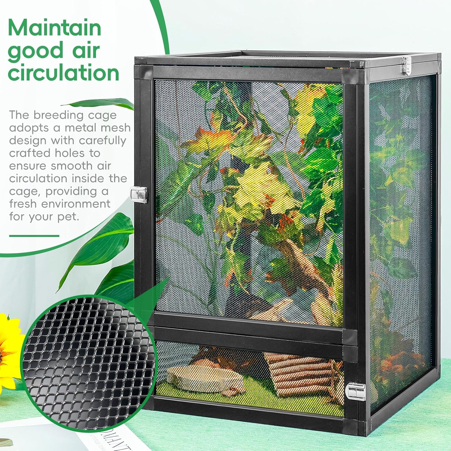 13 Gal Detachable and Foldable Reptile Butterfly Cage Terrarium, 360° Observation, Airflow, Interaction in Gecko Tank for Crested Geckos, Leopard Geckos, Chameleons, Bearded Dragons