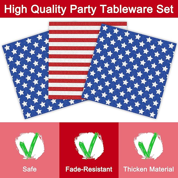 96 Pcs American Flag Patriotic Party Plates and Napkins, Forks Supplies - Disposable Tableware Paper Set for Veterans, Election, 4th of July, Independence Day Decorations, Serves 24 Guests
