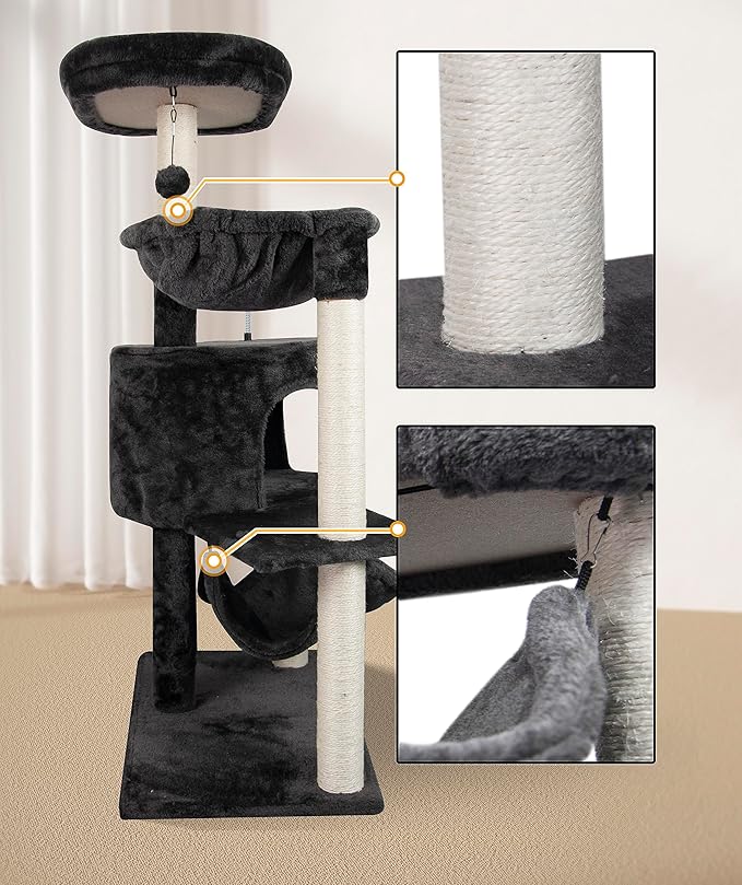 YUNIQUE Cat Tree with Cat Condo and Big Hammock, Darkgrey