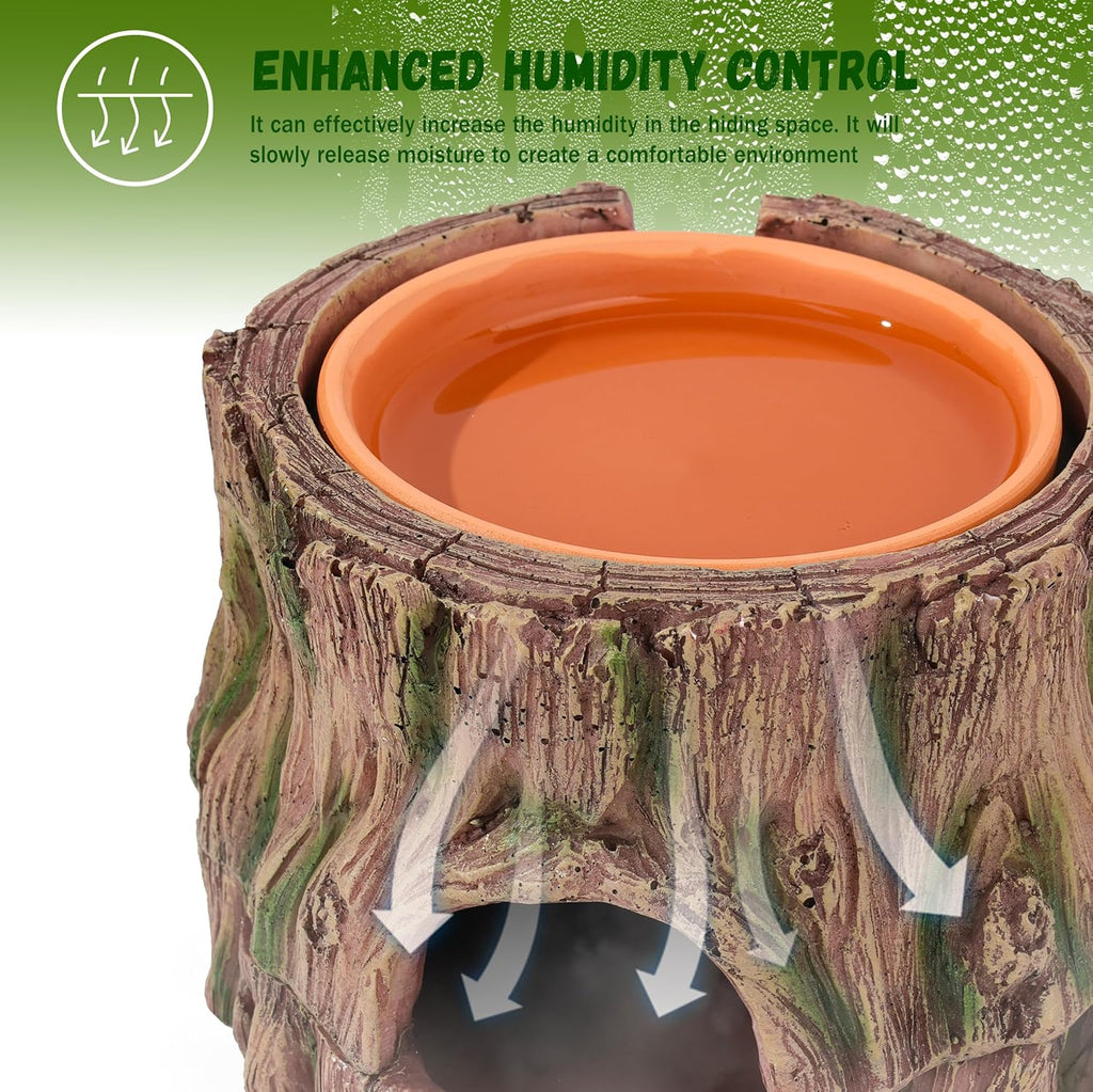3 in 1 Reptile Hide Cave,Lizard Humid Hideout with Detachable Base and Clay Water Dish,Essential Reptile Terrarium Tank Accessories Decor for Leopard Geckos, Crested Geckos, Snakes, Crabs