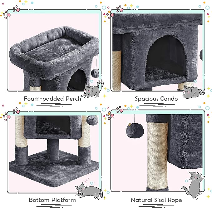 Yaheetech 23.5in Cat Tree Tower, Cat Condo with Sisal-Covered Scratching Posts, Cat House Activity Center Furniture for Kittens, Cats and Pets - Dark Gray