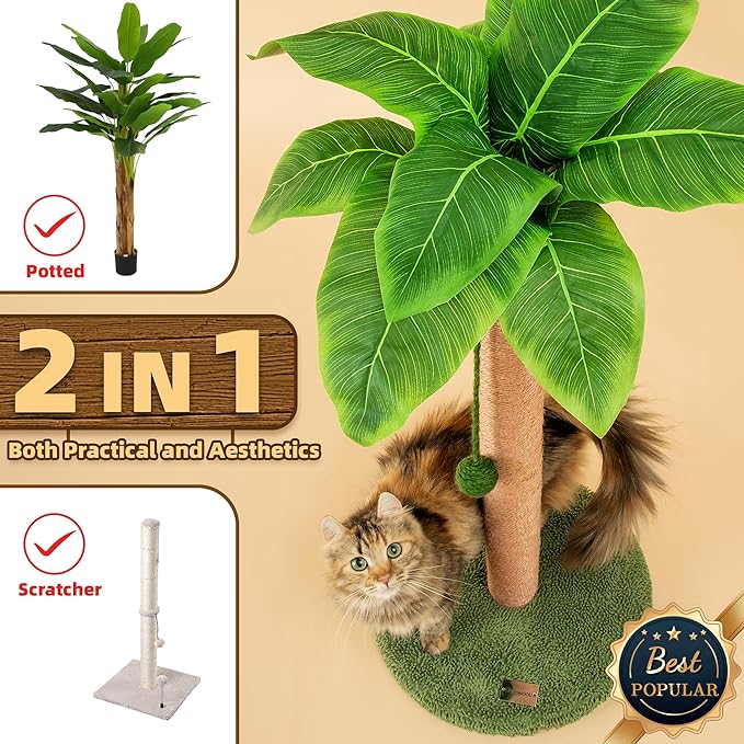 Cat Scratching Post Cat Scratcher 33 inch Tall Scratching Post with Sisal Rope for Indoor Cats Large Cat Scratching Post sisal cat Scratcher Cute for Kitten Scratching Post Green