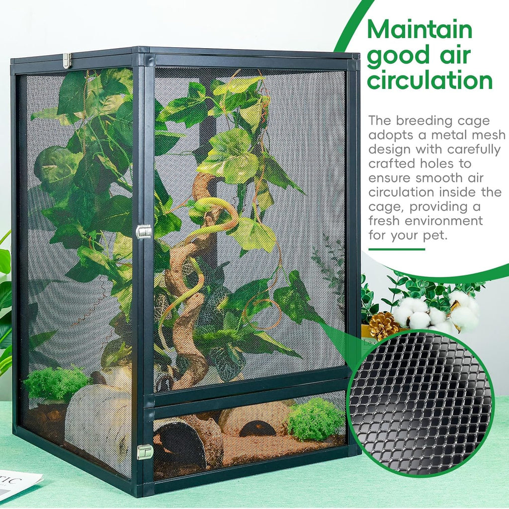 33 Gal Detachable and Foldable Reptile Butterfly Cage Terrarium, 360° Observation, Airflow, Interaction in Gecko Tank for Crested Geckos, Leopard Geckos, Chameleons, Bearded Dragons