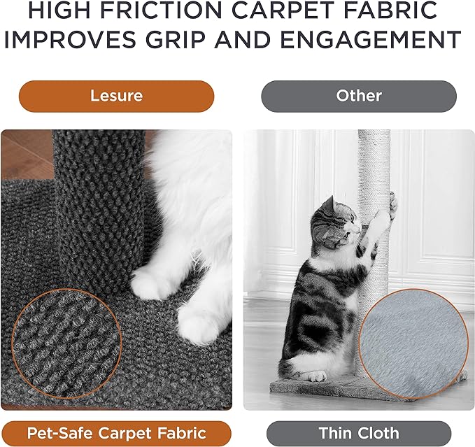 Lesure 34" Tall Cat Scratching Post - Highly Resistant Carpet Scratch Post, Premium Sisal Rope Scratch Posts Kitten and Adult Cats, Sturdy Large Scratch Pole with Hanging Ball, Grey