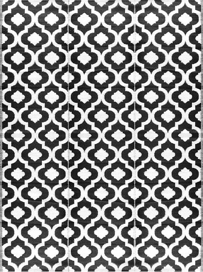 BalajeesUSA rv mats Outdoor Rug – 9x12, Black Reversible Recycled Plastic Straw Outdoor Patio Rugs Clearance Waterproof Large RV Camper Mats 514