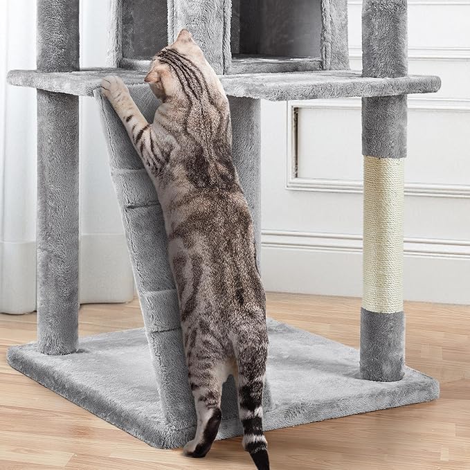 Yaheetech Tall Cat Tree, 80in Multi-Level Cat Tower with Cat Scratching Posts, Double Cat Caves, Perched Platforms and Dangling Balls, Cat Stand House for Kittens Pet, Light Gray