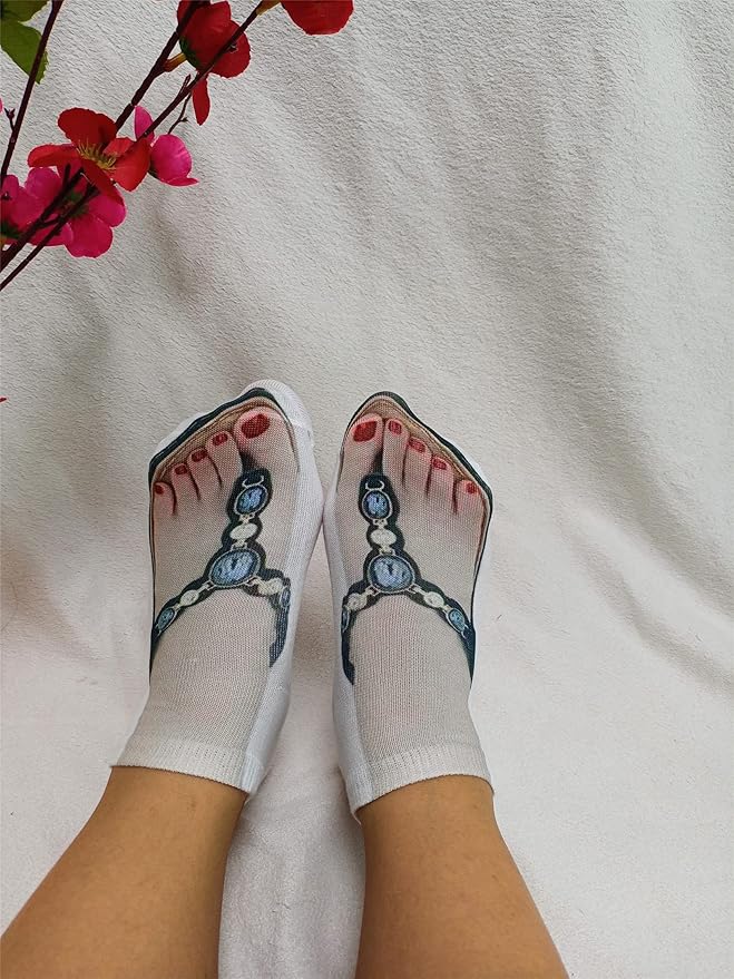 3D Manicure Print Socks Funny Flip Flop Socks 3D Pattern Socks Sandal Socks Low Cut Ankle Silly Socks- A Gag Gift