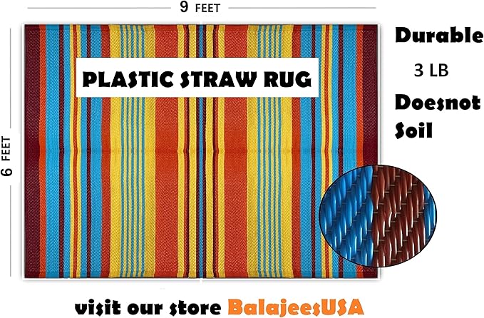 BalajeesUSA Outdoor Rug - 2 PK 5x7 Multi Color Reversible Recycled Plastic Straw Rugs Outdoor Patio Rugs Clearance Waterproof Large RV Camper Mats Outside 188