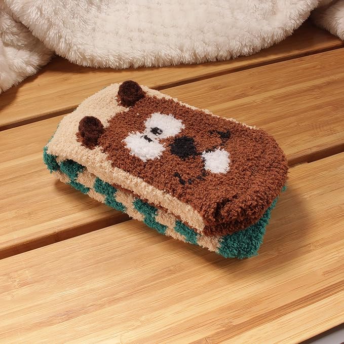 BambooMN Women's Super Soft Warm Microfiber Fuzzy Cozy Animal Socks or Christmas Winter Animal Socks, Value Pack