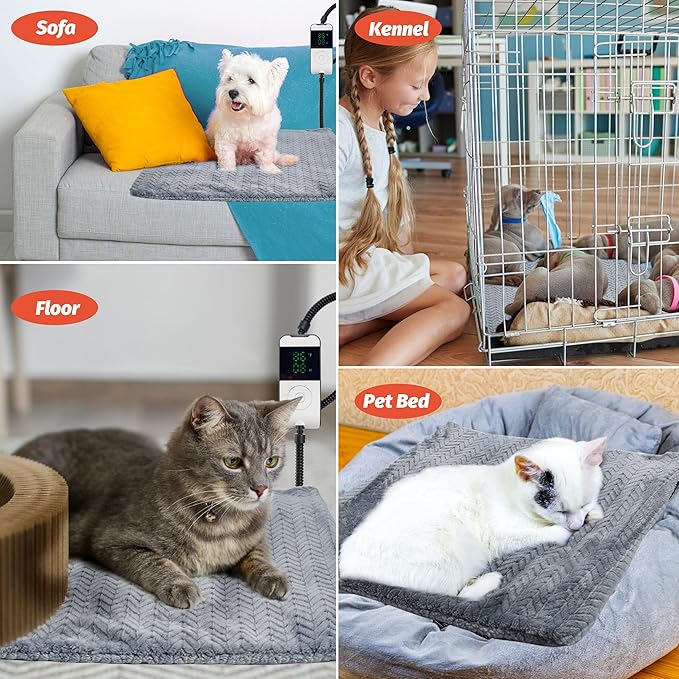 PatiencET Heated Cat Bed, 18'' x 18'' Temperature Adjustable Cat Dog Heating Pad with Timer Indoor, Pet Heating Pad for Cats Dogs, Cat Warming Pad Bed with Metals Chew Resistant Cord