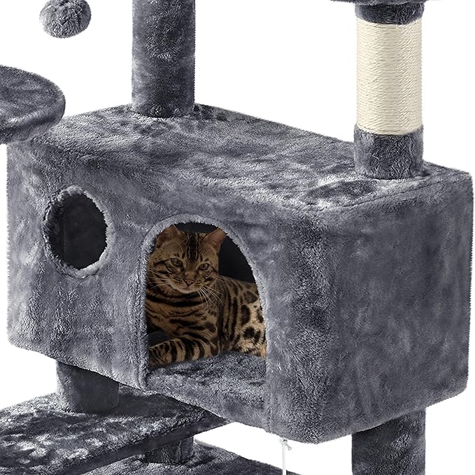Yaheetech 62in Cat Tree Cat Tower for Indoor Cats, Cat Furniture w/Double Cat Condo, Scratching Posts, Multiple Platforms and Balls for Kittens & Cats, Dark Gray