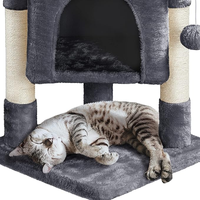 Yaheetech 23.5in Cat Tree Tower, Cat Condo with Sisal-Covered Scratching Posts, Cat House Activity Center Furniture for Kittens, Cats and Pets - Dark Gray