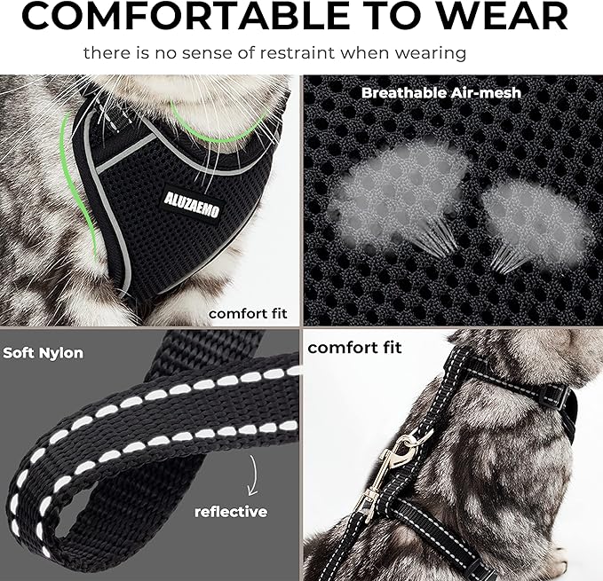 Cat Harness and Leash Set - Escape Proof Cat Vest Harness for Walking Travel Outdoor - Reflective Adjustable Soft Mesh Breathable Cat Body Harness for Small Medium Large Cat
