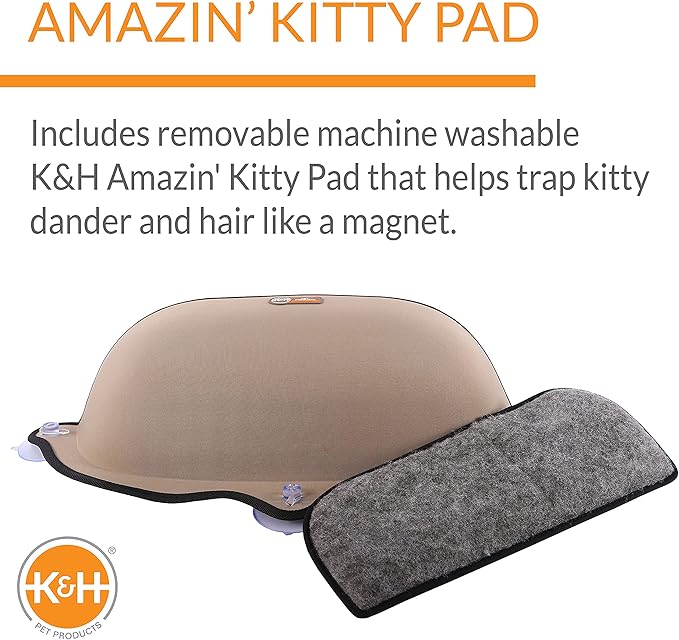 K&H Pet Products EZ Mount Window Mounted Cat Bed, Cat Window Hammock, Sturdy Cat Window Perch, Cat Window Bed Cat Furniture - Tan Cat Window Bed