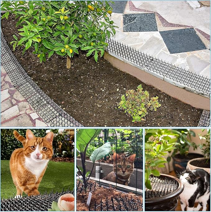 SENENQU 10 PCS Cat Scat Mat with Spikes 16 x 13 in Cat Deterrent Outdoor & Indoor Scat Mats for Cats and Dogs, Cat Spikes for Garden Fence Indoor Furniture Cat Anti- Scratch Mat with 8 Staples